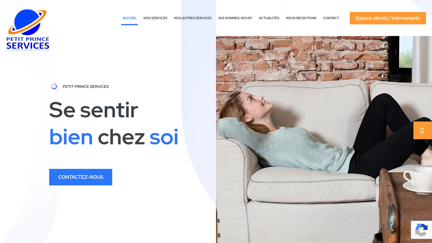 Capture de la page d’accueil de Petit Prince Services