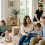 Femme de ménage et nounou accompagnant une famille à domicile