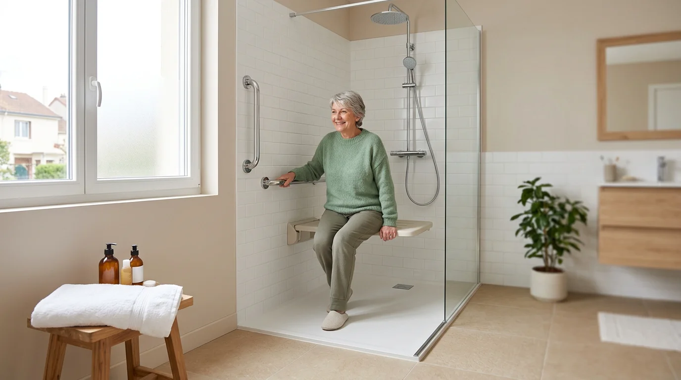 Salle de bain sécurisée et adaptée pour le maintien à domicile d'un senior