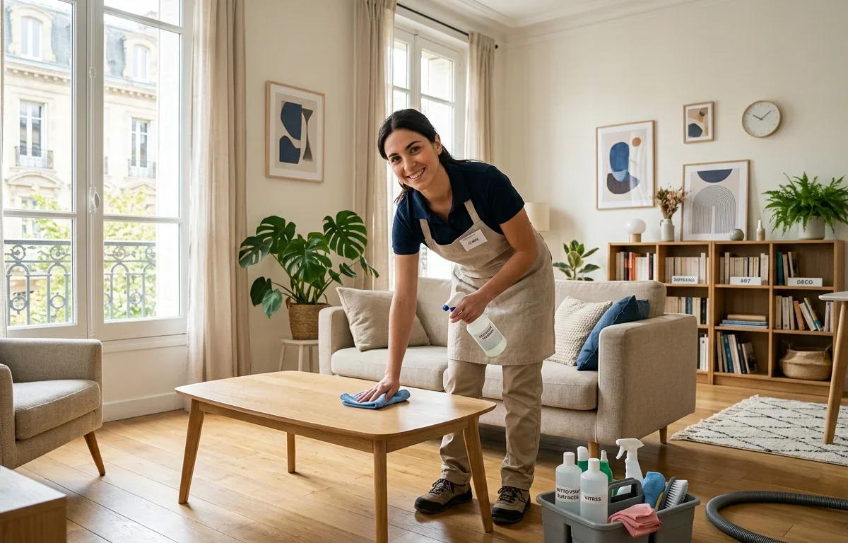 Intérieur lumineux entretenu par une professionnelle du ménage à domicile