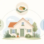 Illustration d’une maison entourée de services à domicile