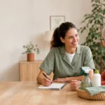 Une aide ménagère échange avec une personne âgée à domicile