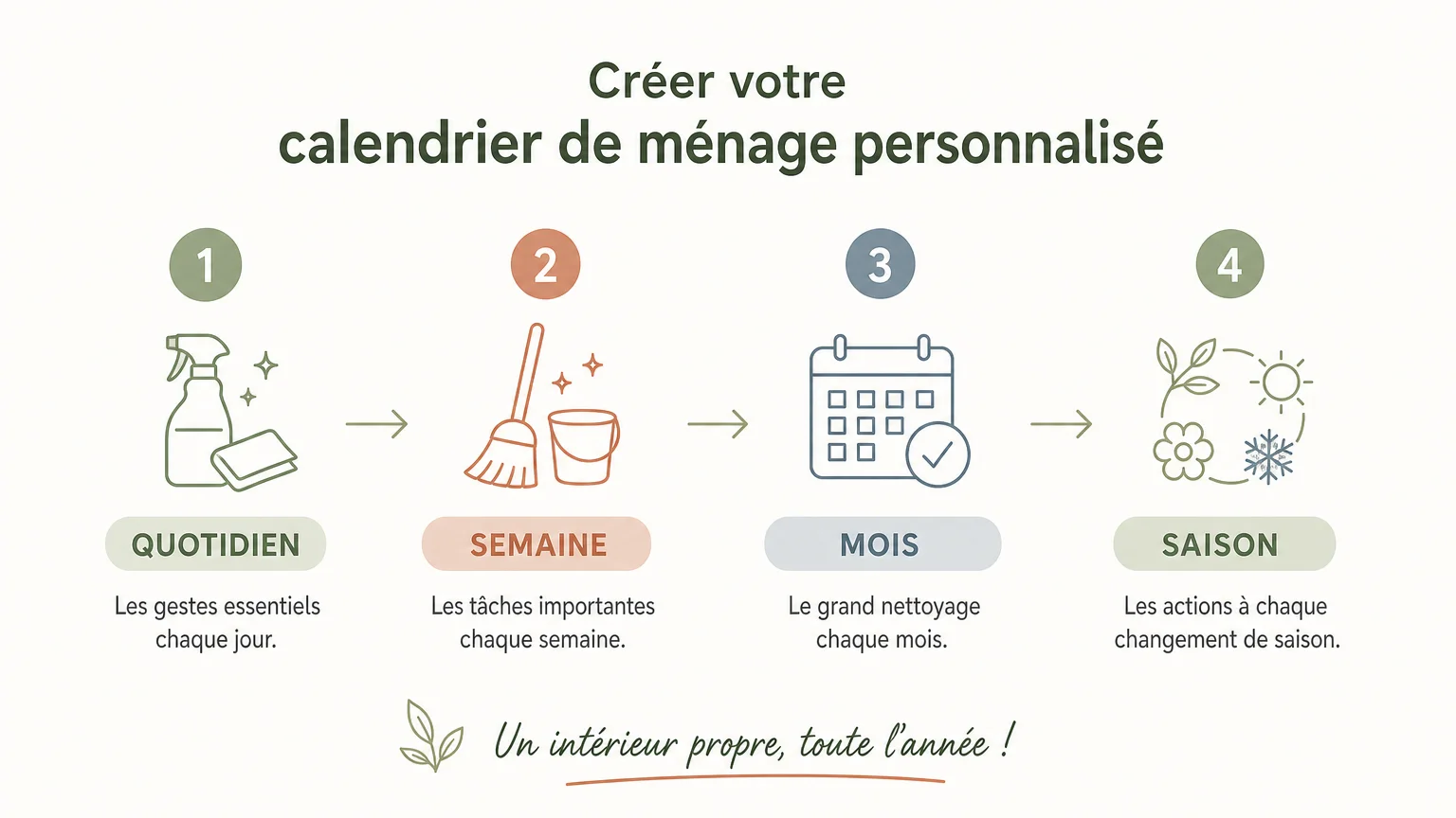 Checklist linéaire pour organiser un calendrier de ménage personnalisé