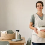 Aide ménagère intervenant dans un intérieur lumineux