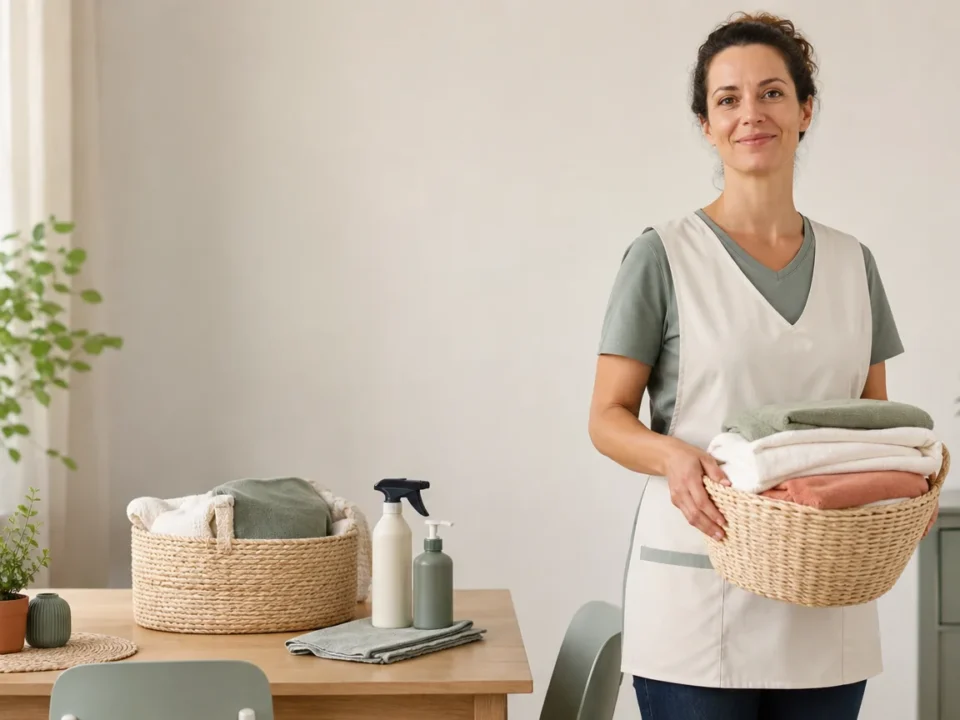 Aide ménagère intervenant dans un intérieur lumineux