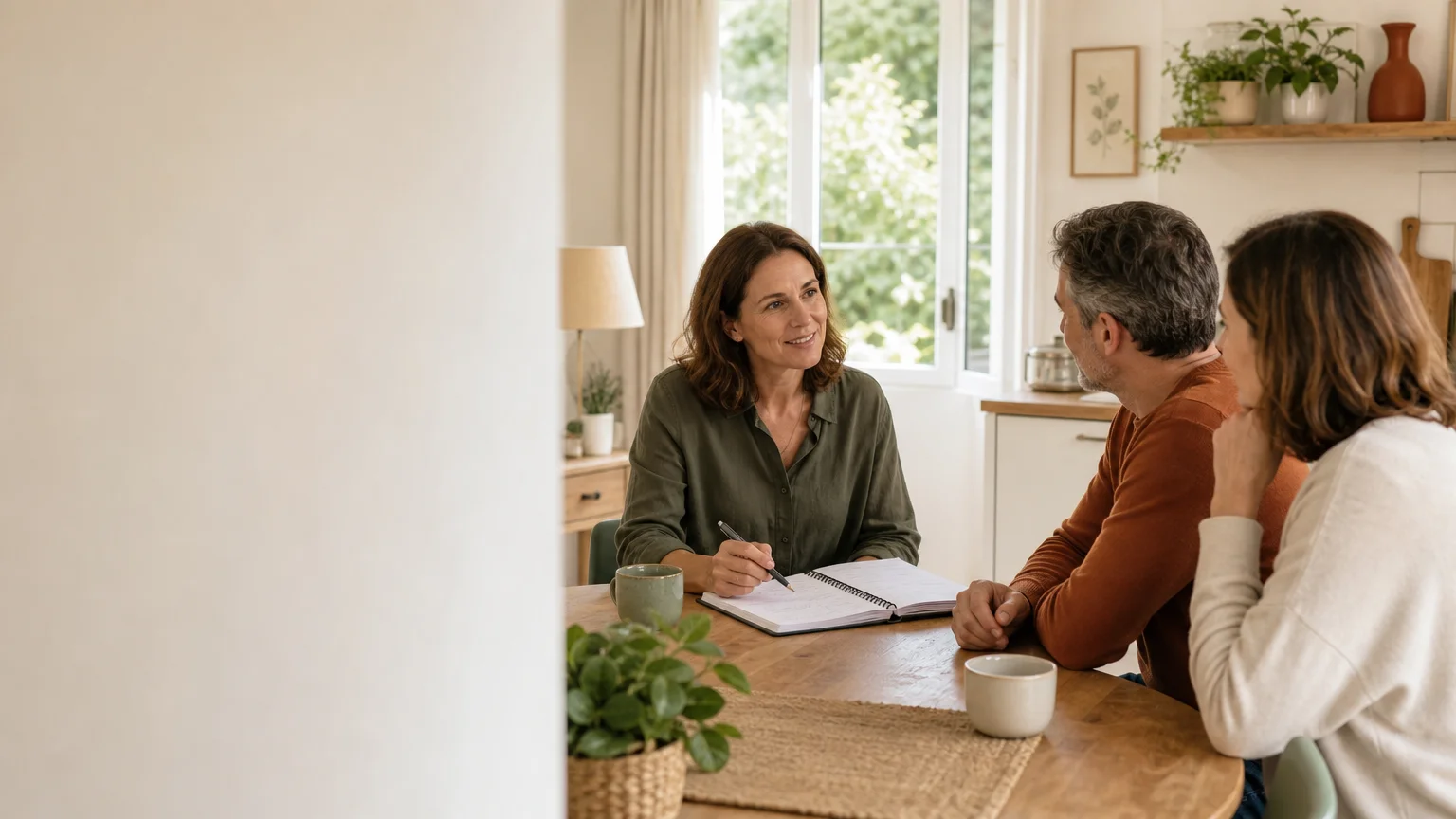 Échange préalable entre une aide ménagère et des clients à domicile