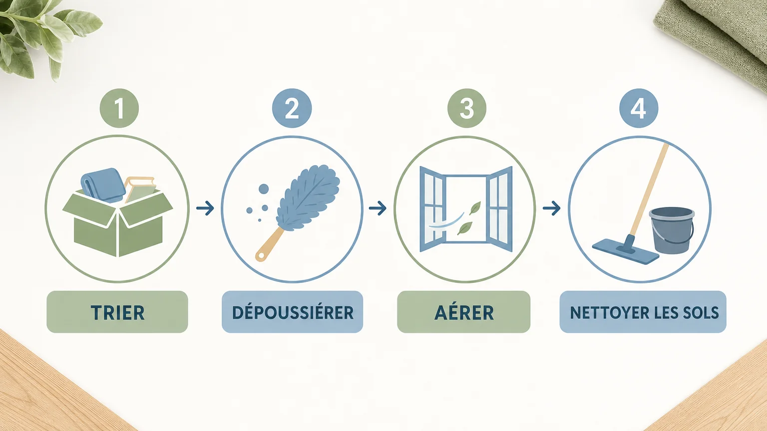 Checklist illustrée des étapes du ménage de printemps