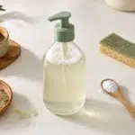 Flacon et ingrédients naturels pour préparer un liquide vaisselle maison