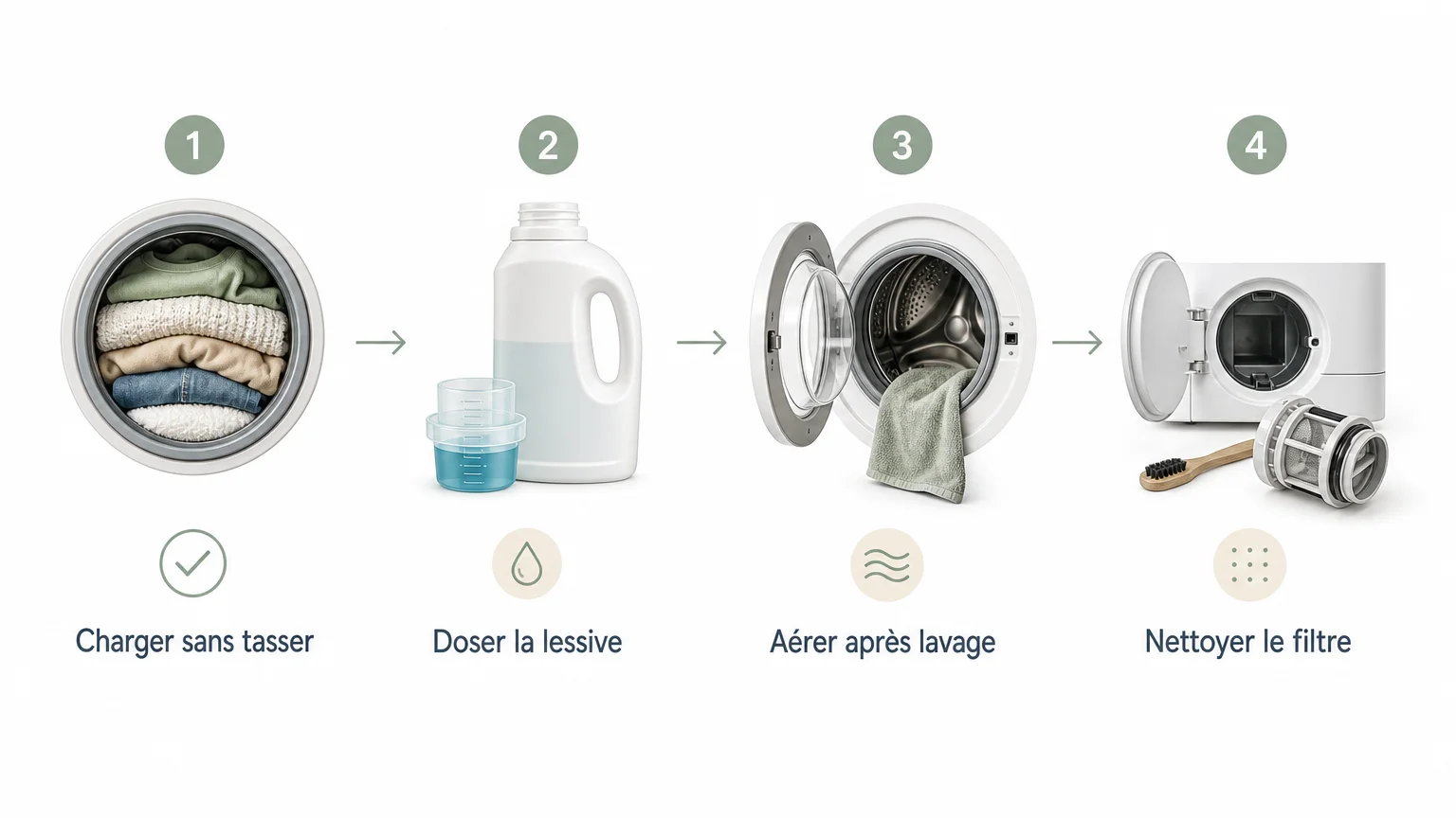 Checklist illustrée pour entretenir correctement un lave-linge