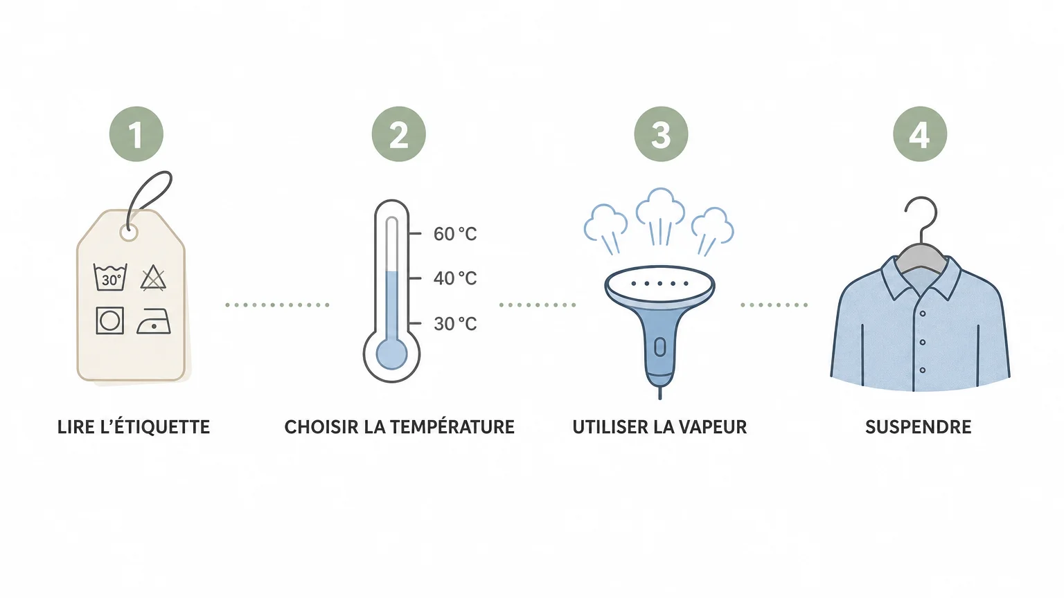 Checklist illustrée des étapes pour réussir le repassage d’une chemise