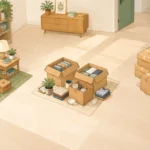 Objets triés dans un logement avant un débarras