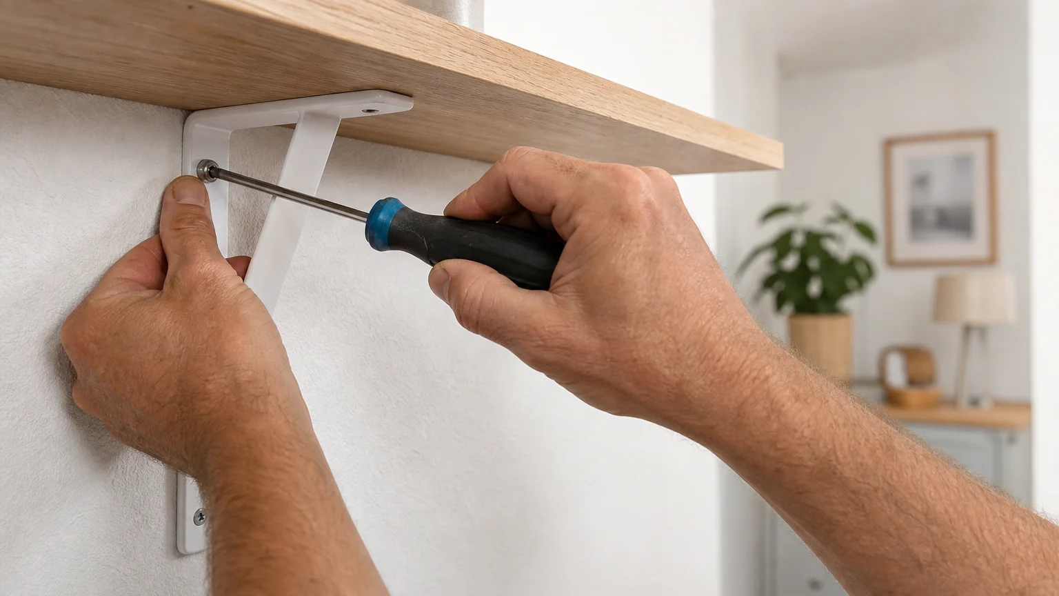 Fixation d’une étagère murale lors d’un petit travail à domicile