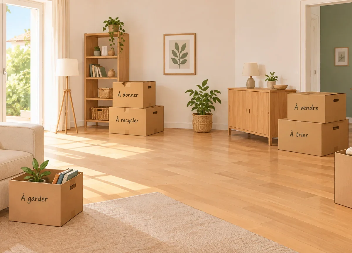 Pièce de maison préparée pour une évaluation de débarras