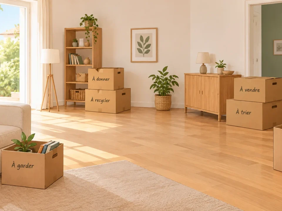 Pièce de maison préparée pour une évaluation de débarras