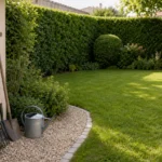 Jardin résidentiel entretenu avec des outils de jardinage