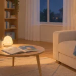 Salon familial calme préparé pour une garde d’enfants en soirée