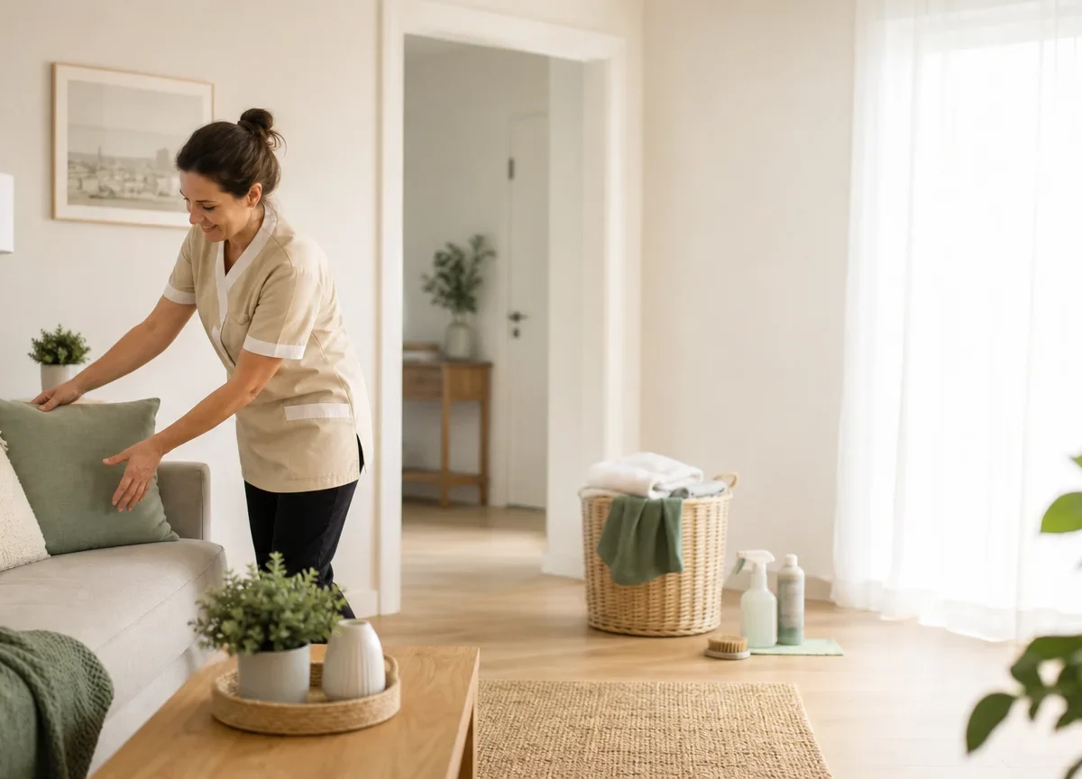 Intervenante assurant l’entretien d’un logement à domicile