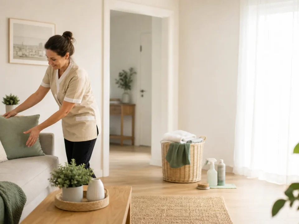 Intervenante assurant l’entretien d’un logement à domicile