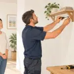 Un intervenant réalise un petit travail de bricolage dans un intérieur lumineux du sud de la France.