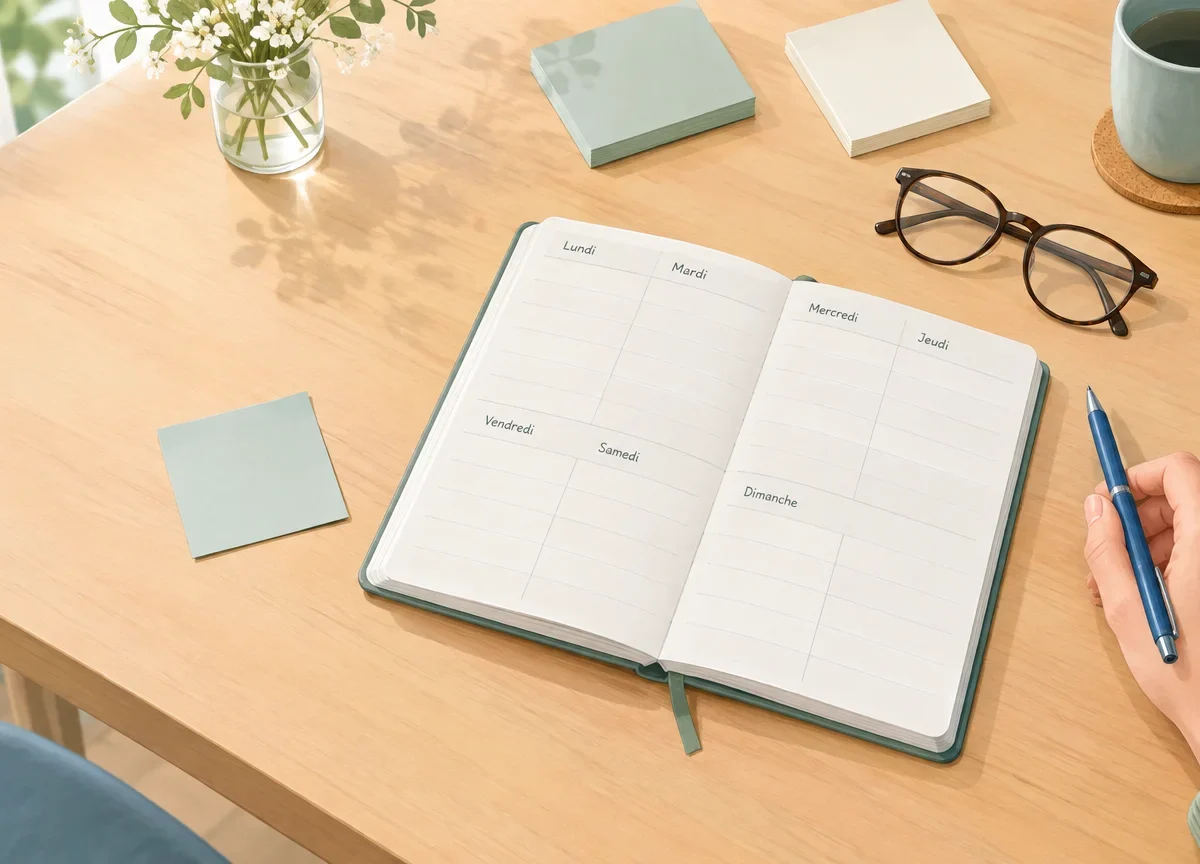 Planning d’aide à domicile préparé sur une table