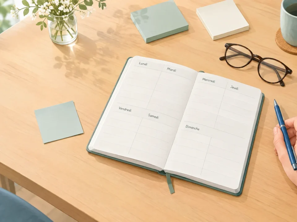 Planning d’aide à domicile préparé sur une table