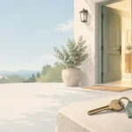 Une porte de maison accueillante symbolisant le choix d’une aide à domicile