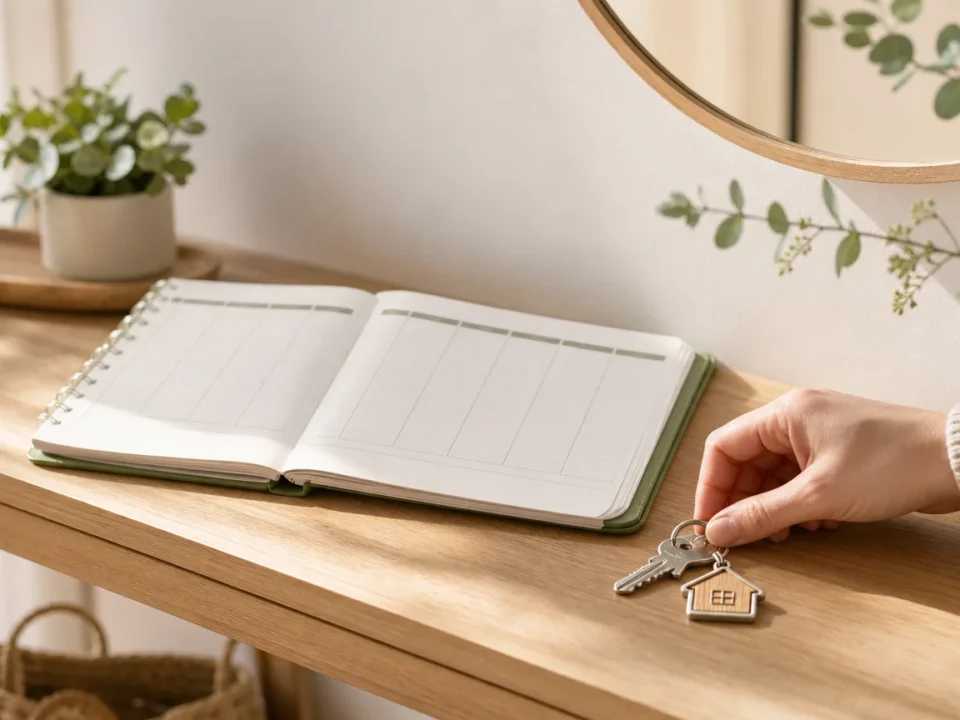 Clé et carnet de planning évoquant l’organisation d’un relais à domicile