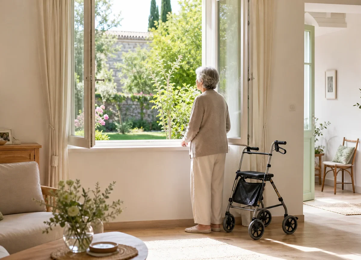 Une personne âgée profite de son domicile dans un cadre paisible
