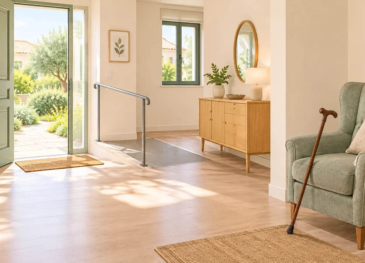 Entrée lumineuse d’un domicile aménagé pour faciliter le maintien à domicile