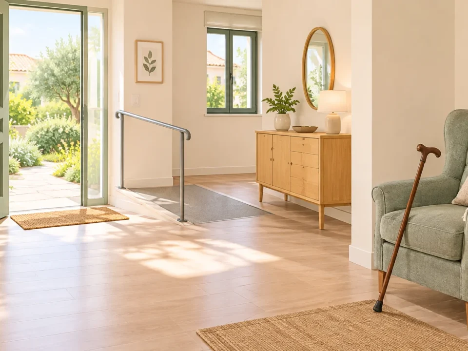 Entrée lumineuse d’un domicile aménagé pour faciliter le maintien à domicile