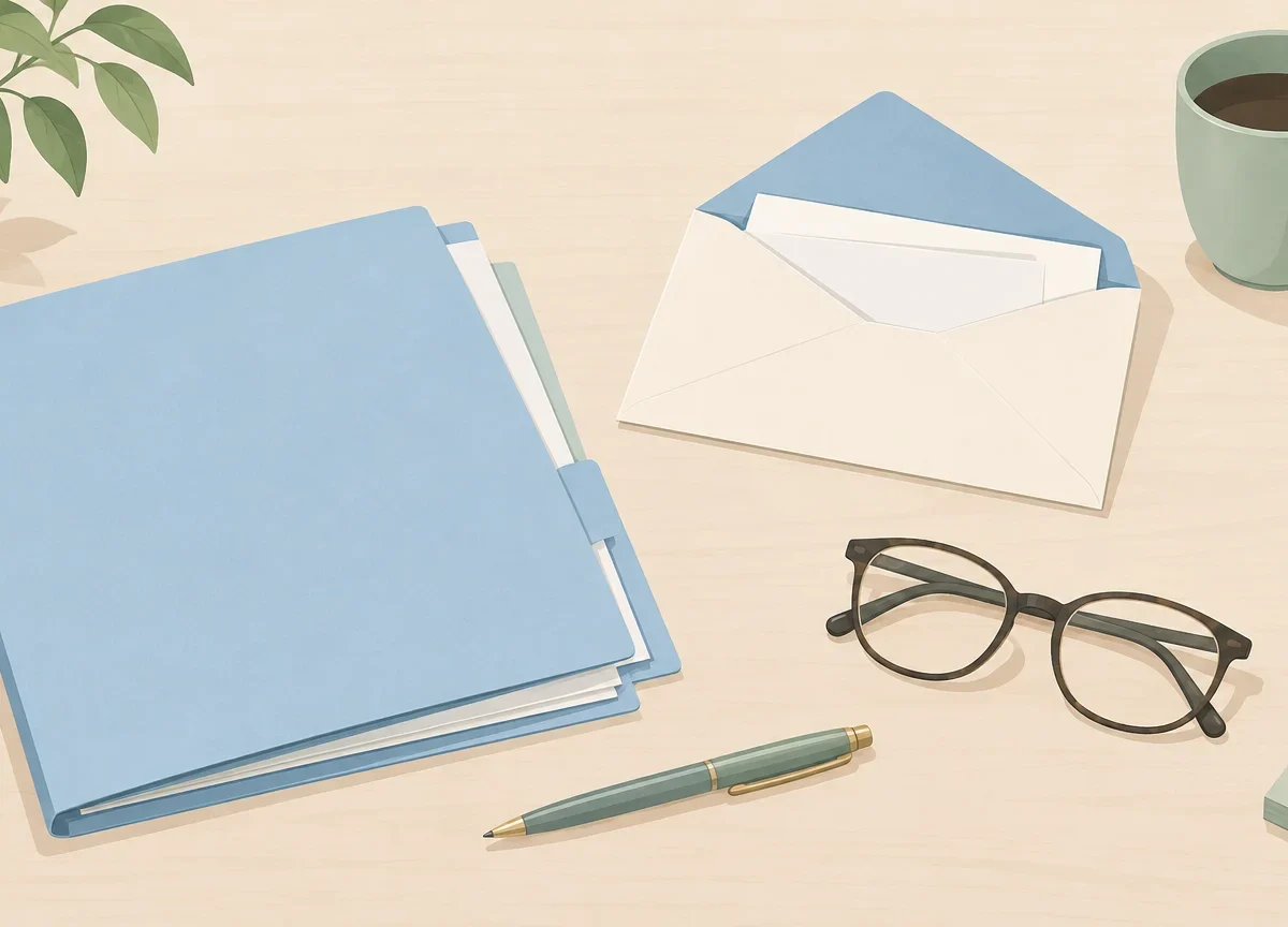 Documents et enveloppe préparés pour un accompagnement administratif